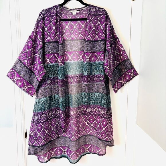 Ruff Hewn XL boho print semi sheer high low flowy kimono - Picture 1 of 8